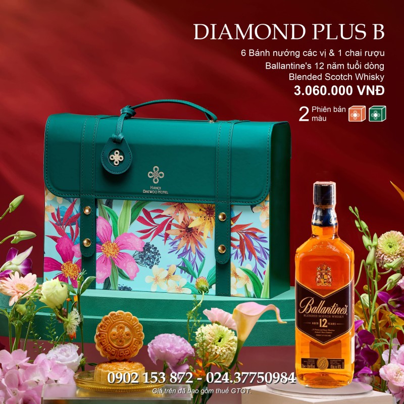 Bánh trung thu Daewoo Hộp 6 Bánh và Rượu Ballantine’s 12 năm